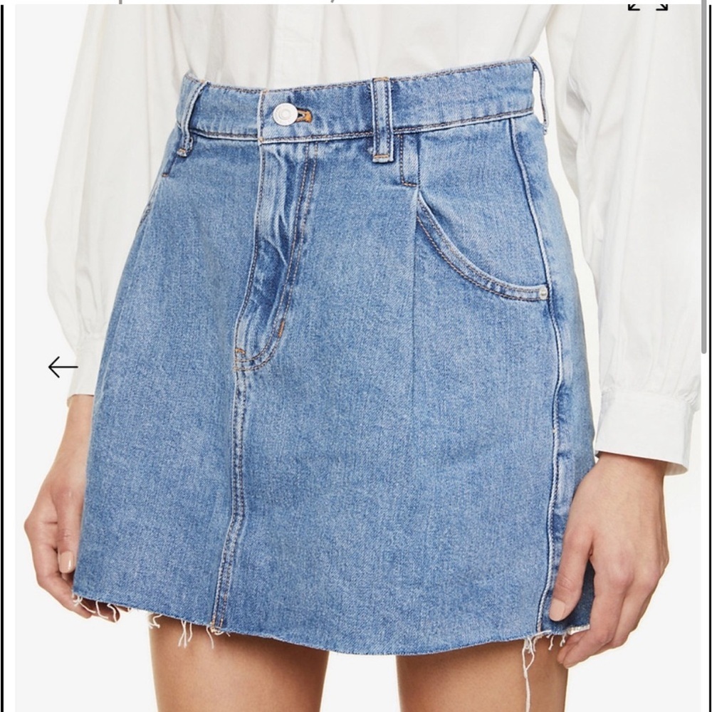 Free People Denim Mini Skirt with Frayed Hem